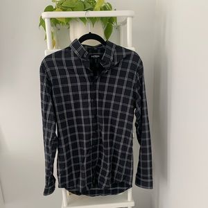 Express Performance Black Plaid Button Down